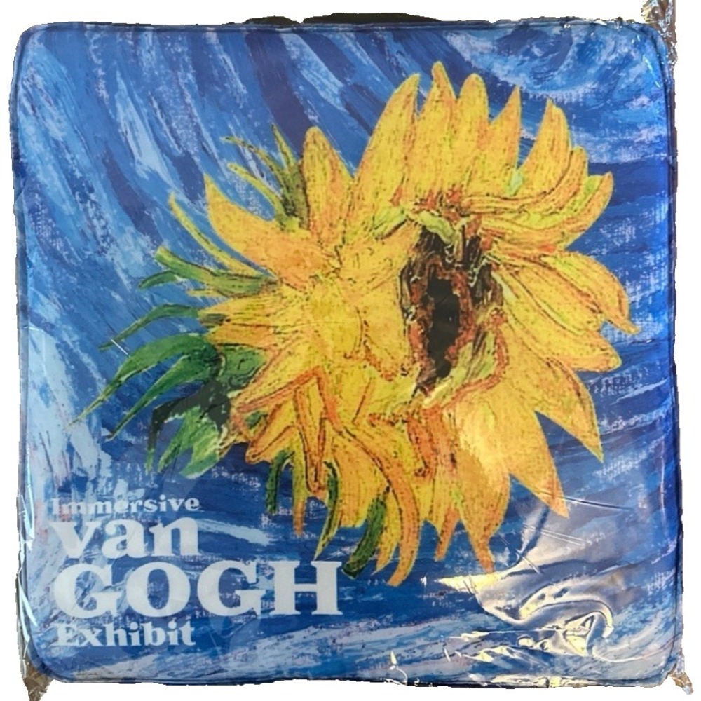 Immersive Van Gogh Exhibit Sunflower Seat Cushion 13" by 13"